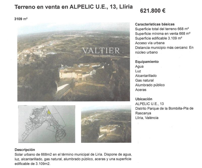 Parcela en venta Llíria, Valencia. Ref: 3228. Valtier Real Estate