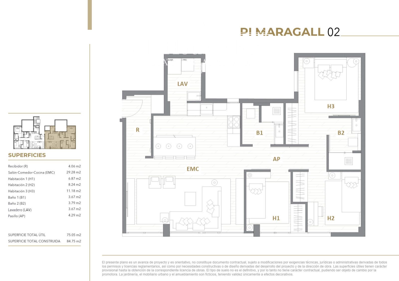Plano - Piso de diseño en Pi i Margall