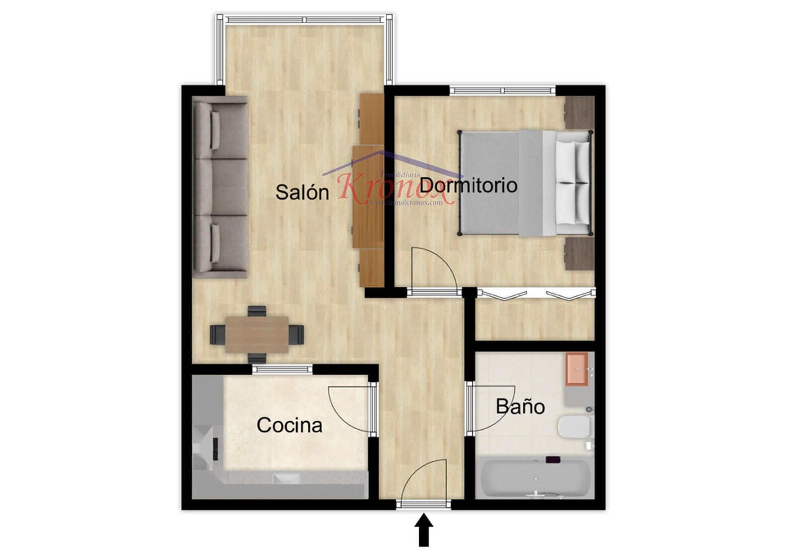 Plano - 1 dormitorio con garaje, piscina y pádel