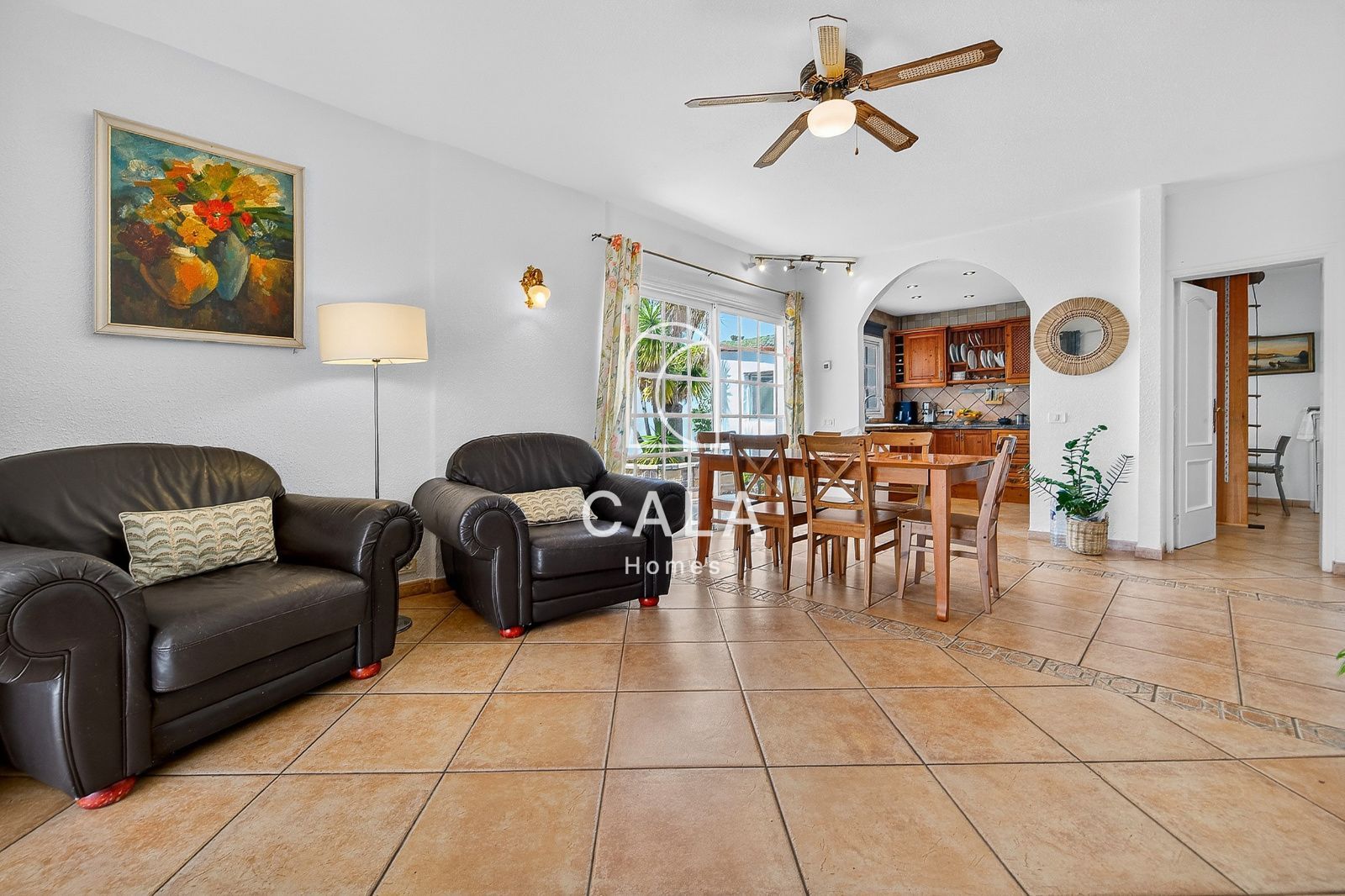 Country house with land and sea views.