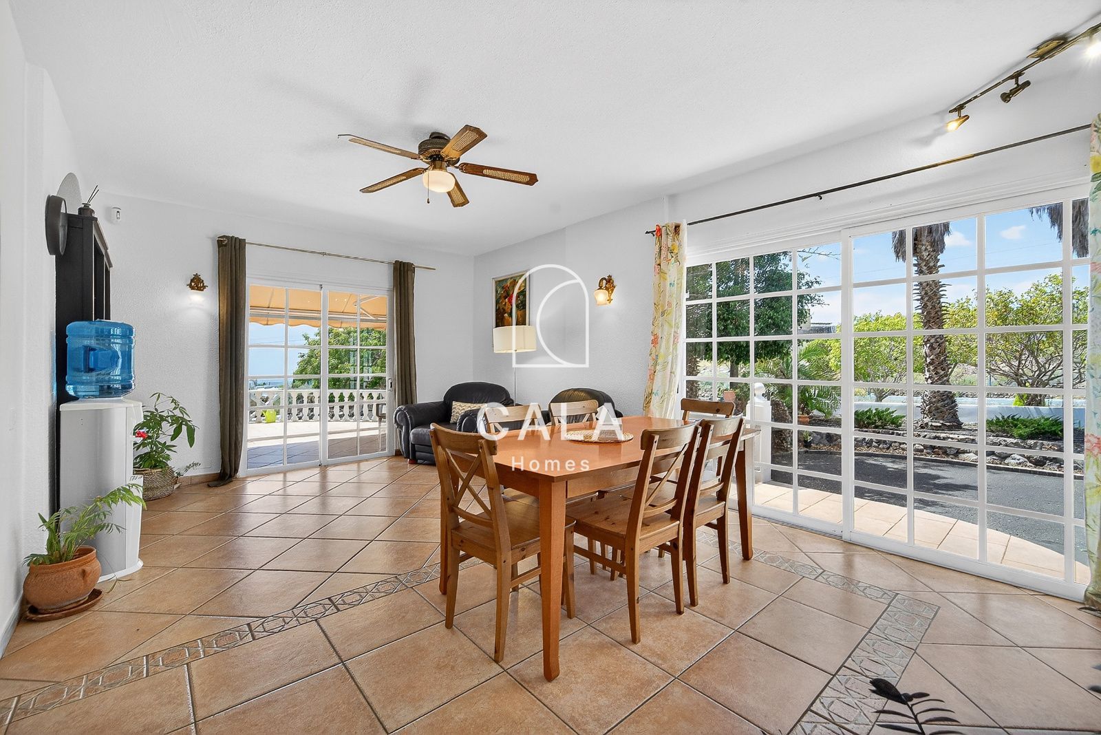 Country house with land and sea views.