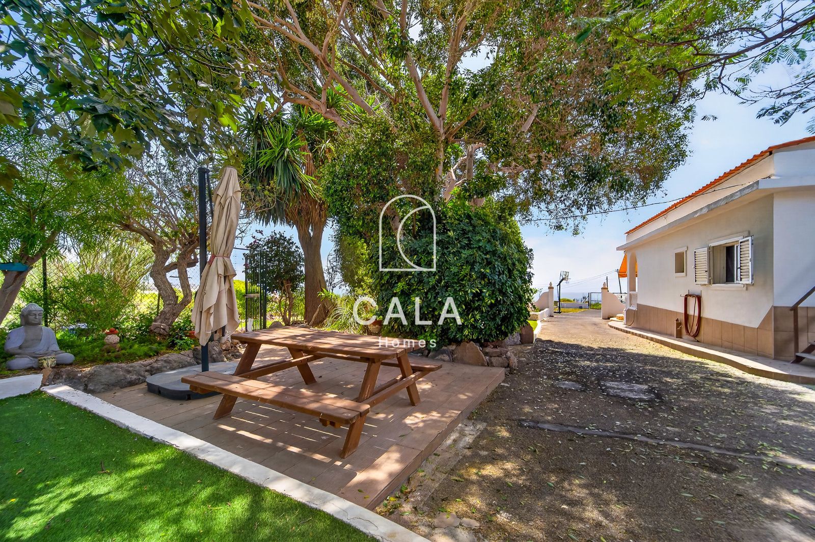 Country house with land and sea views.