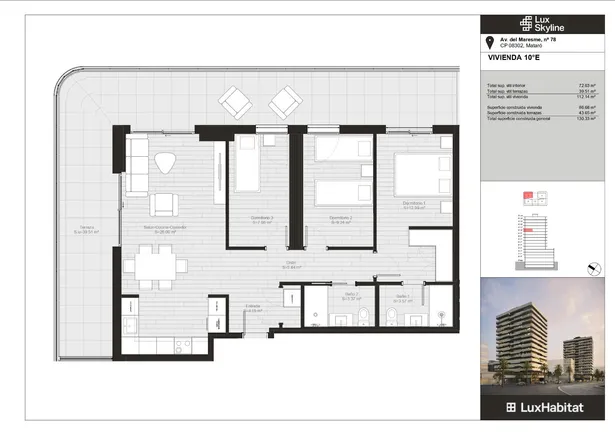 Newly built seafront apartment with a corner terrace.