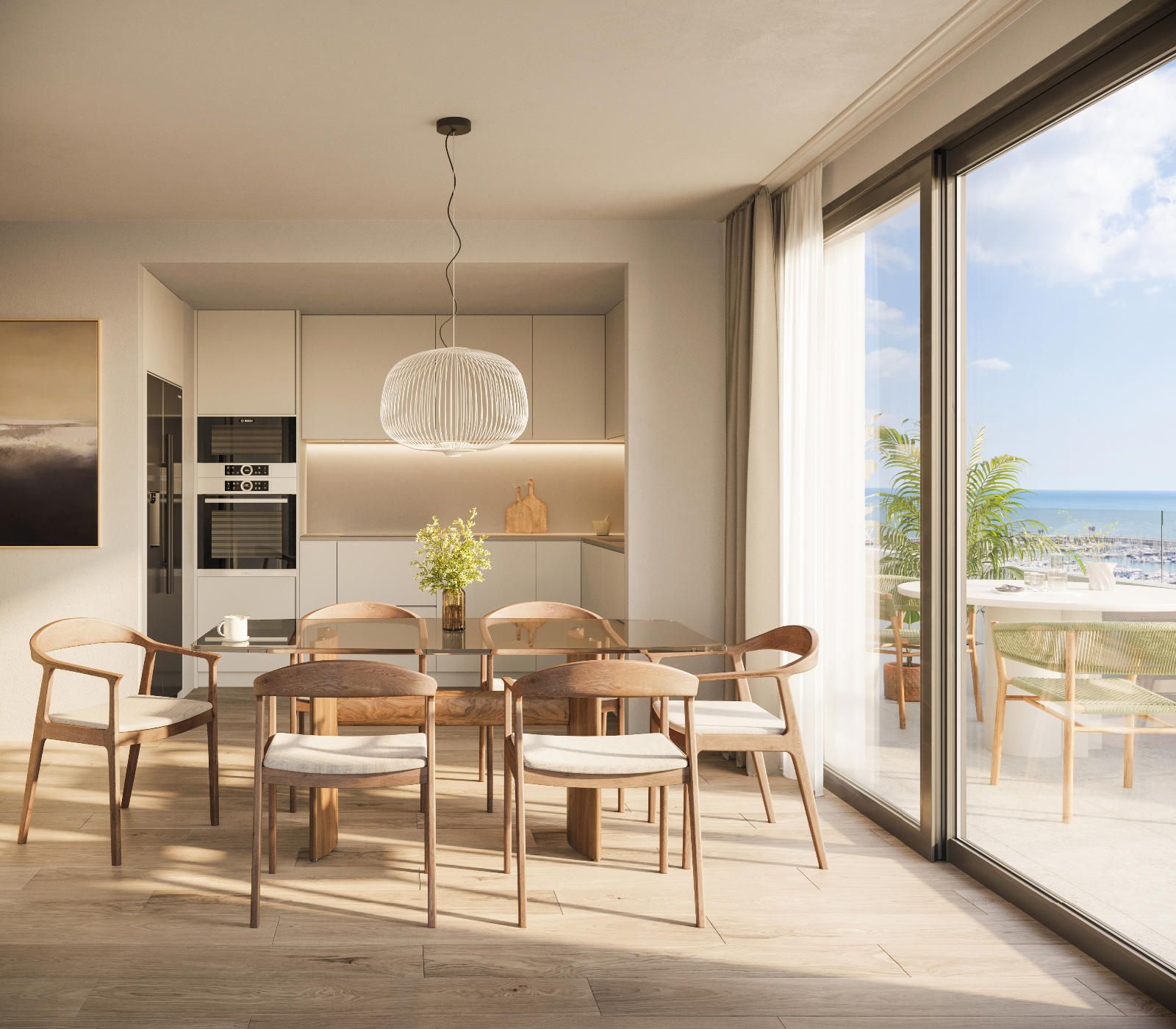 Newly built seafront apartment with a terrace.