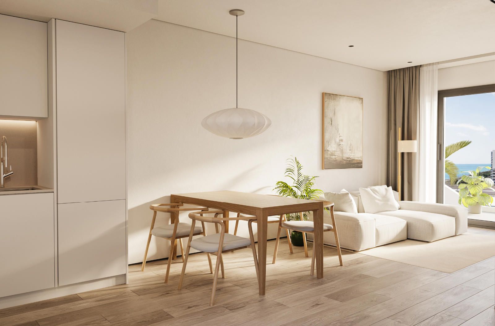 Newly built seafront apartment with a corner terrace.