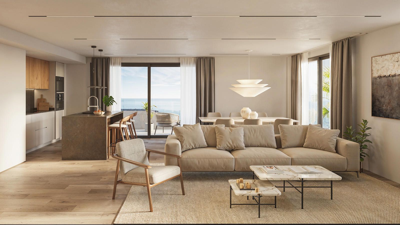 Appartement neuf en première ligne de mer avec terrasse d'angle.