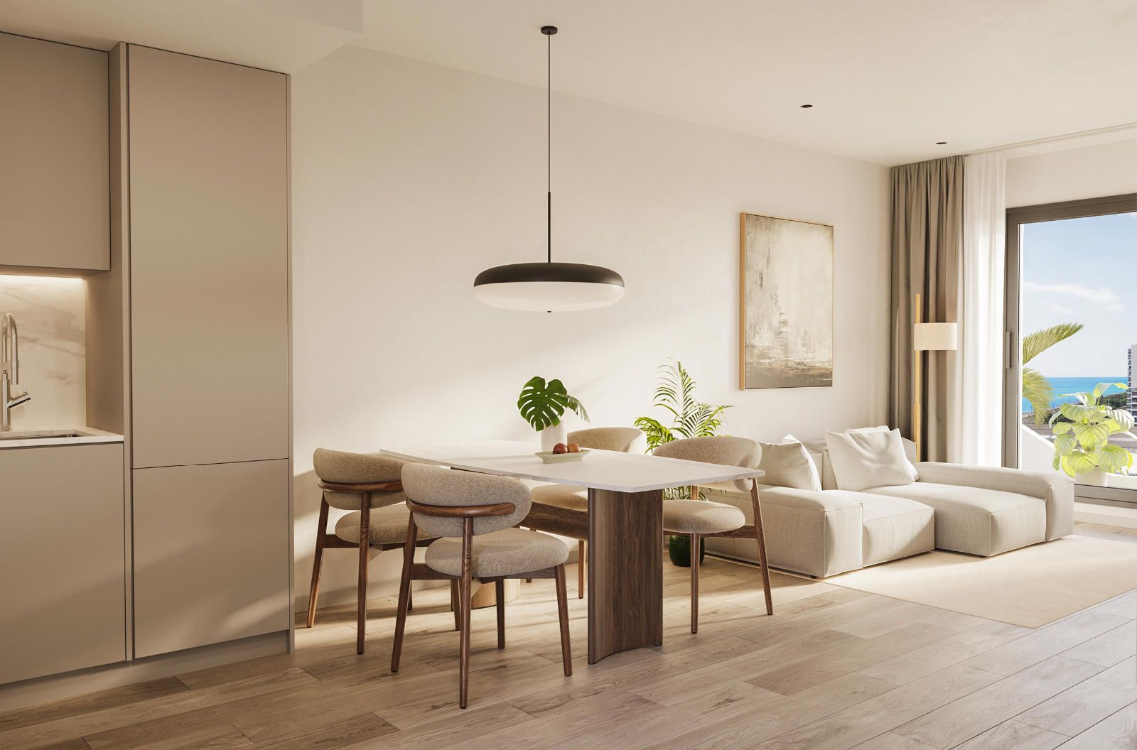 Newly built seafront apartment with a corner terrace.