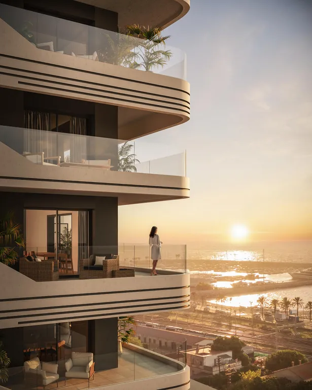 Newly built seafront apartments with a large terrace, featuring 3 bedrooms and 2 bathrooms.
