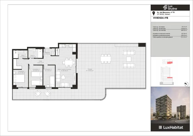 Newly built seafront apartments with a large terrace, featuring 3 bedrooms and 2 bathrooms.