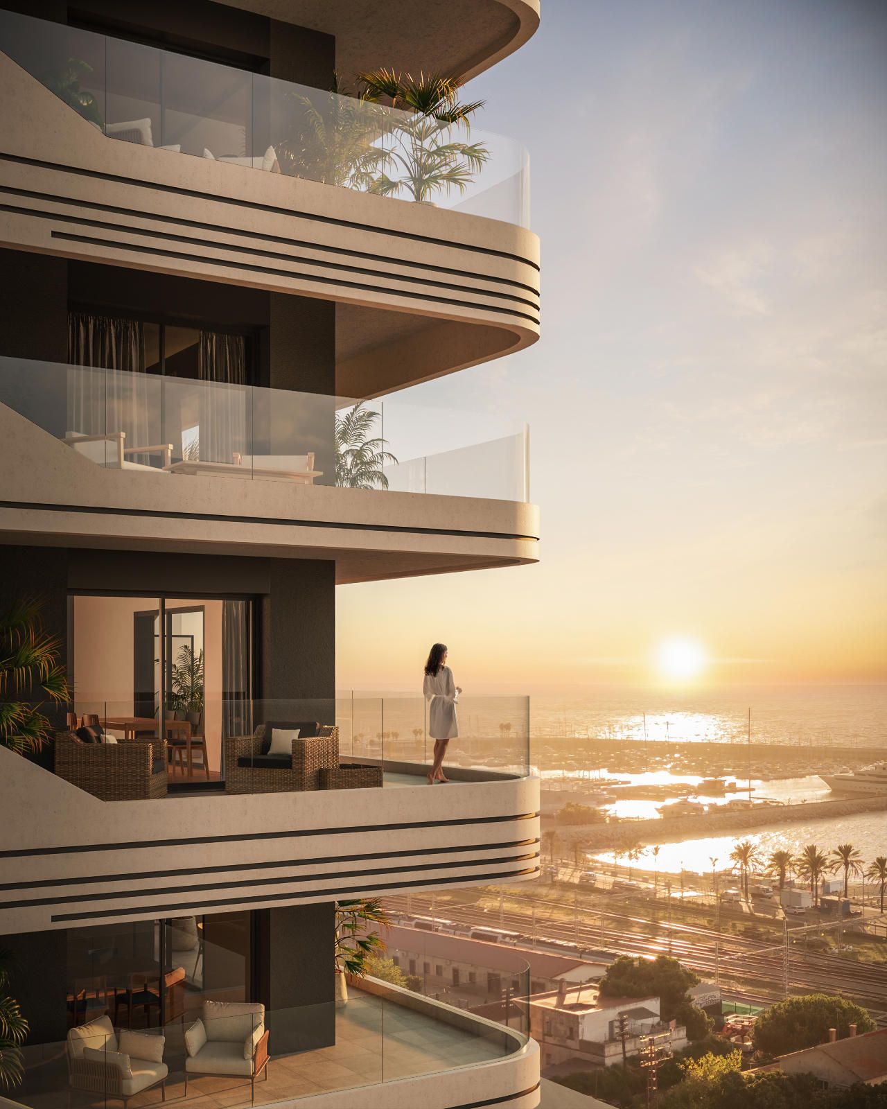 Newly built seafront apartments with a large terrace, featuring 2 bedrooms and 2 bathrooms.