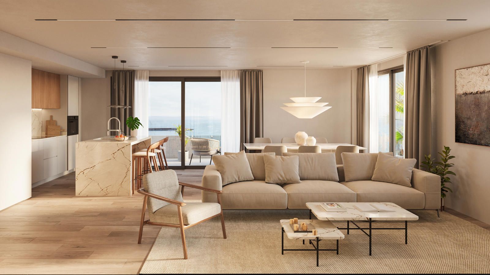 Newly built seafront penthouse featuring spectacular corner terraces.