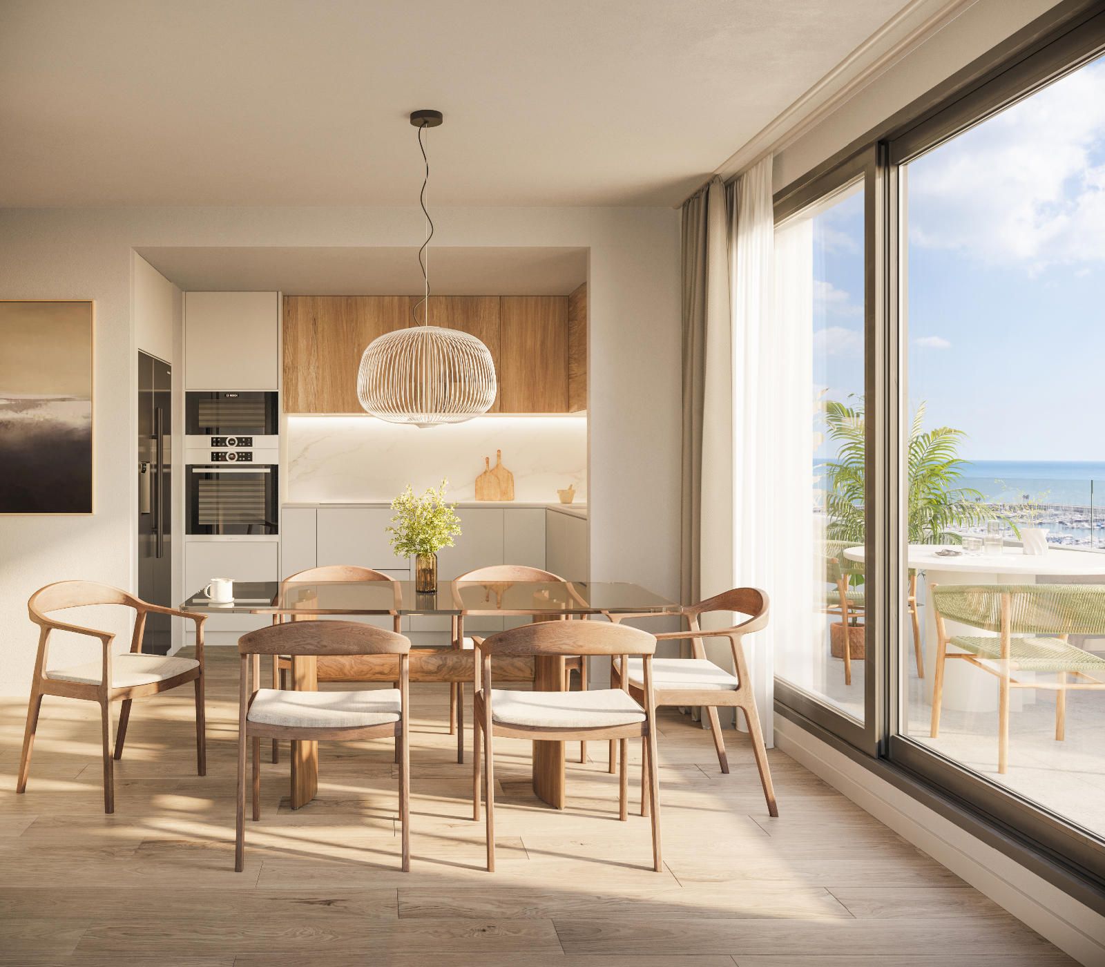 Appartement neuf en première ligne de mer avec une grande terrasse ; il comprend 3 chambres et 2 salles de bains.