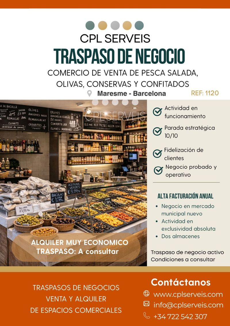 Local Comercial en alquiler y traspaso Montgat, Barcelona. Ref: 1120. CPL SERVEIS