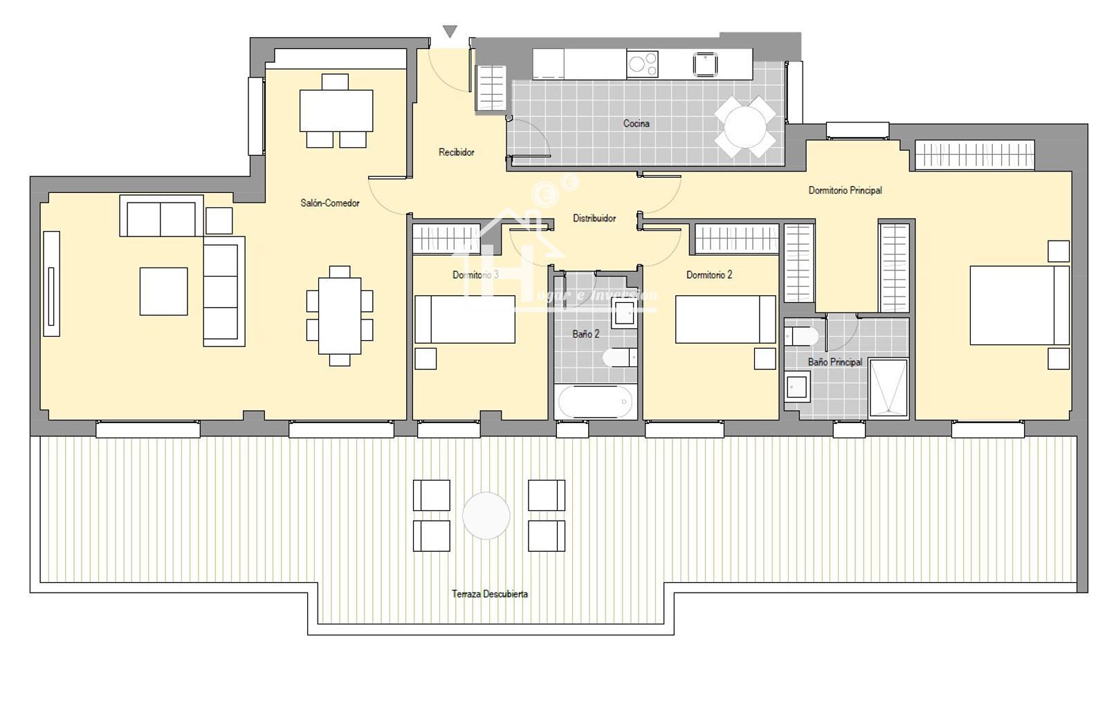 Plano - Gran Ático de 3 dormitorios y 2 baños nuevo a estrenar