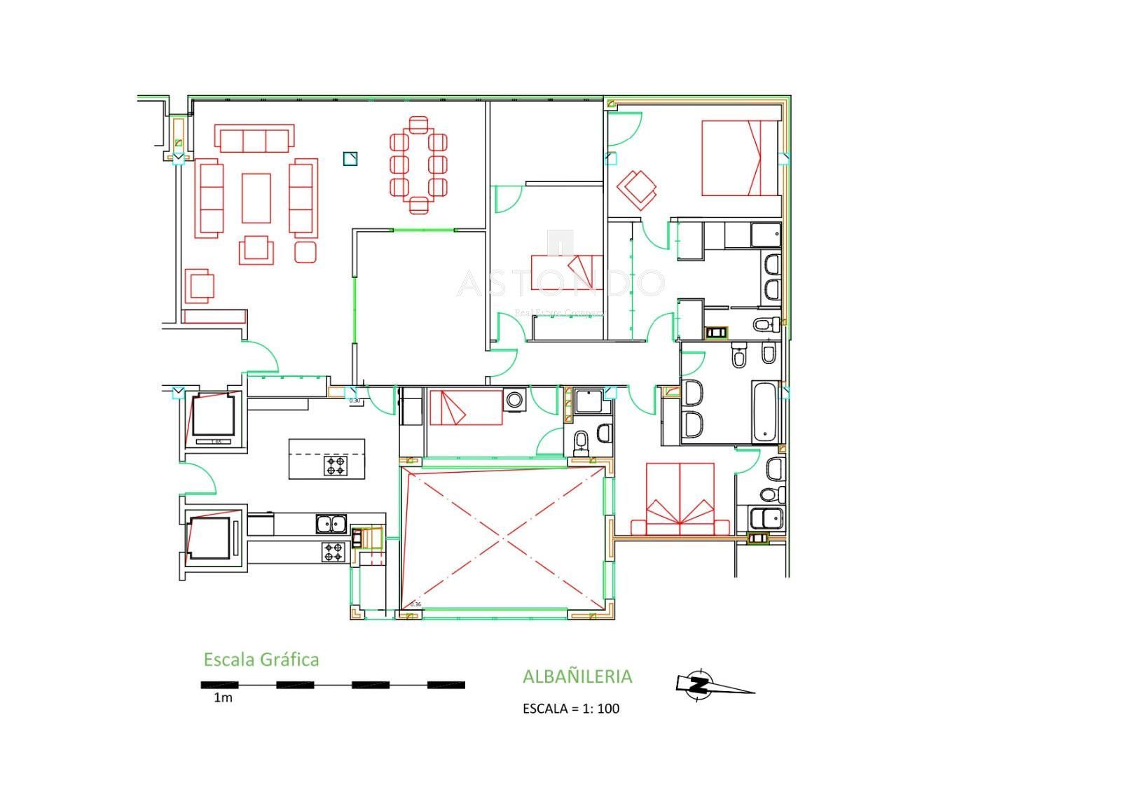 plano - Piso reformado en venta de 4 dormitorios, 4 baños con piscina y garaje.