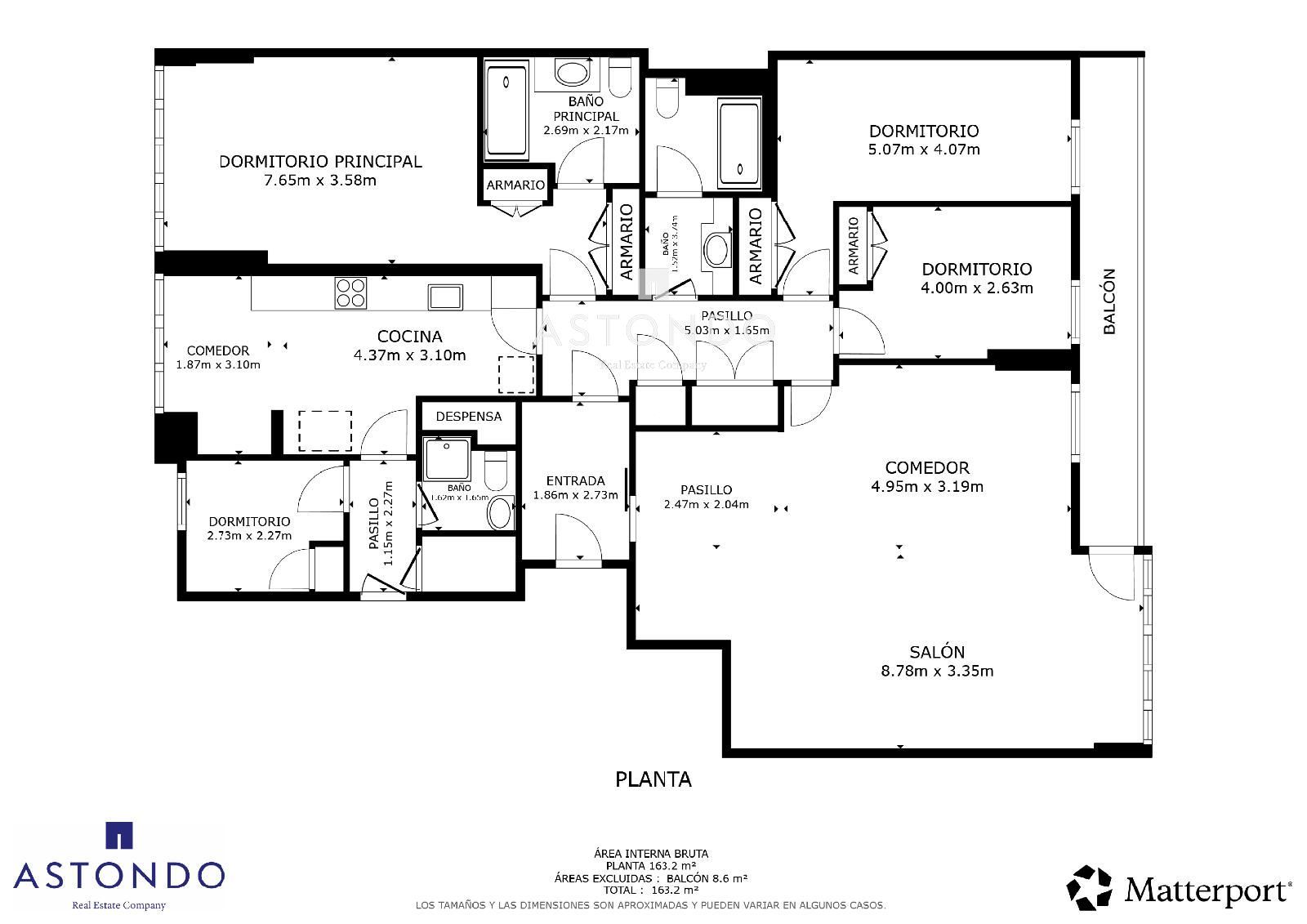 Plano - En Guindalera se vende piso con 4 habitaciones y 3 baños, con garaje y terraza
