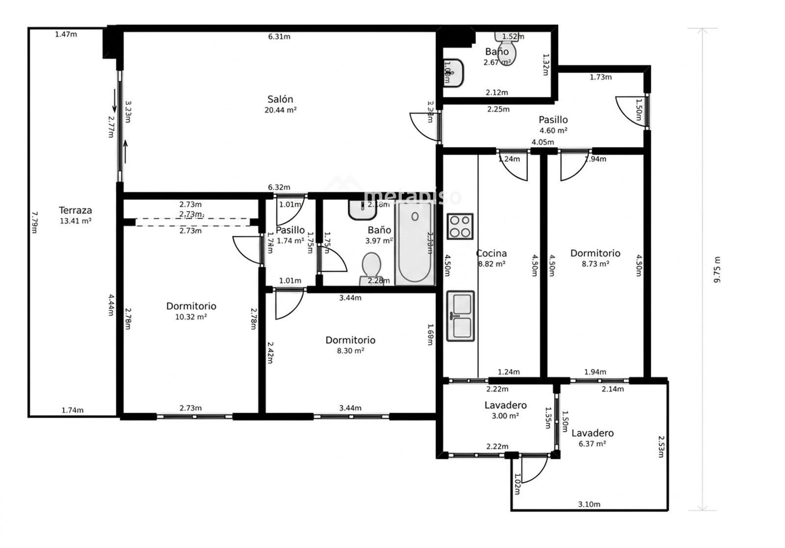 Plano - Calafell: piso de 3 habitaciones, piscina y garaje
